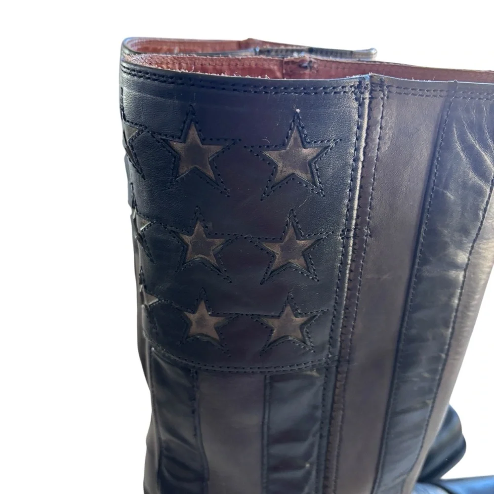 Frye 150th Anniversary USA Black Leather Flag Boots Sz 10